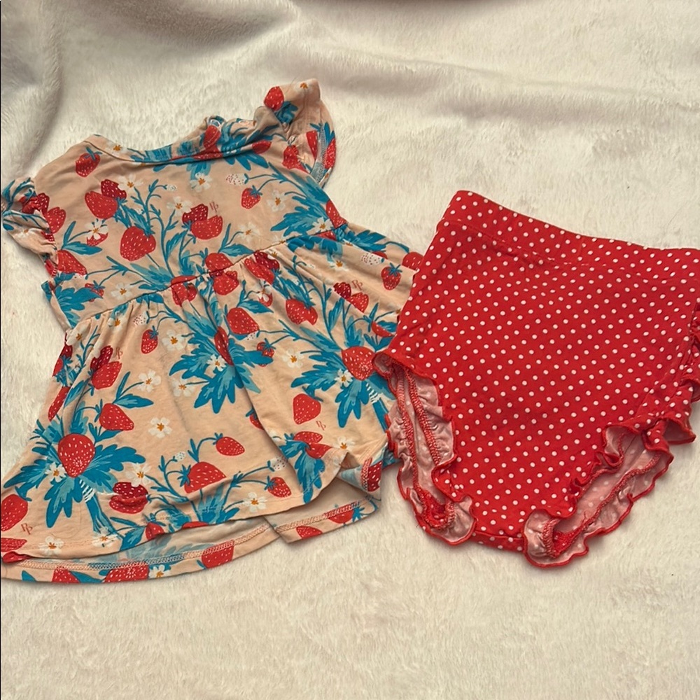 Posh Peanut Strawberries 2T Peplum Shirt with Ruffle Butt Bummies
